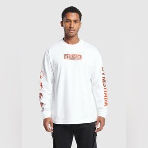 GYMSHARK Men’s Global Graphic Long Sleeve T-Shirt White- NWT